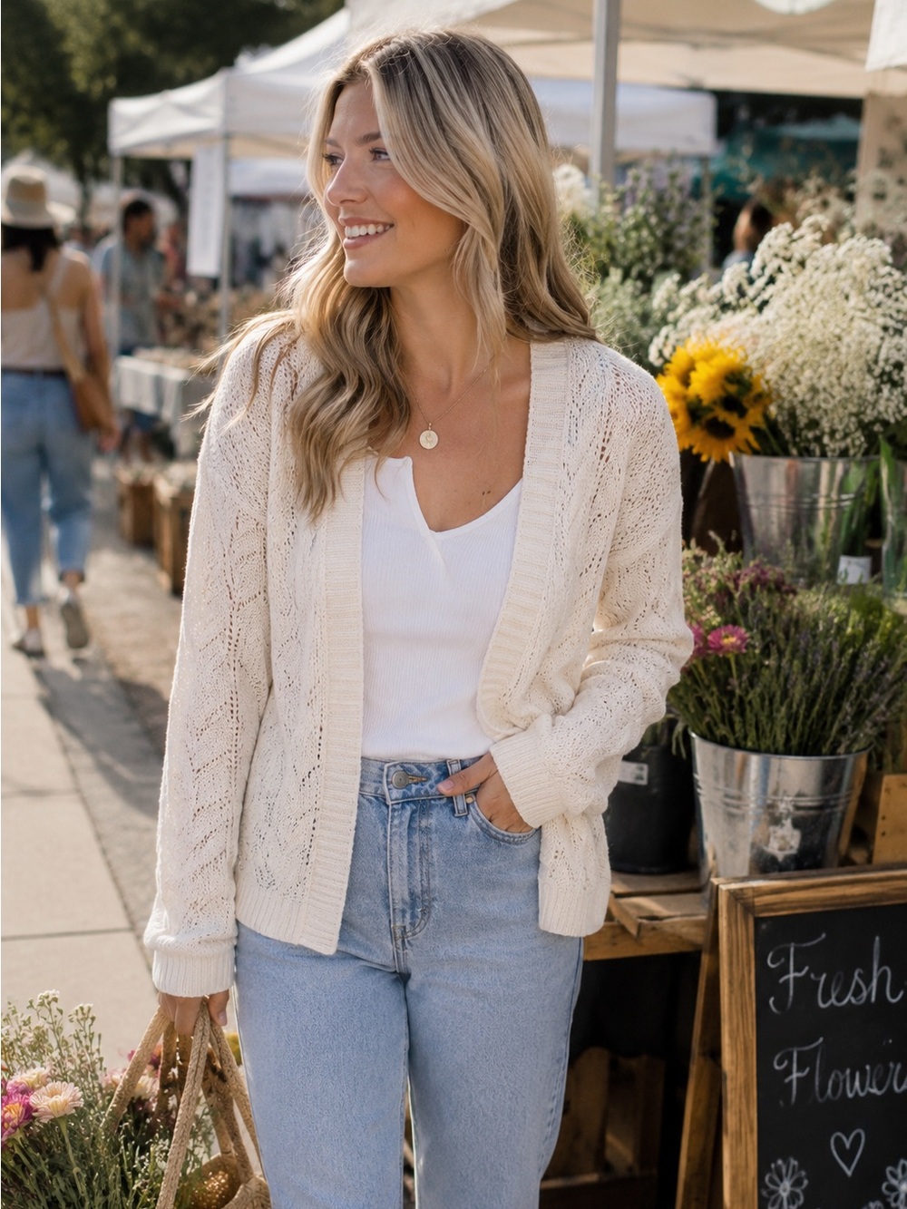 DEREK HEART Boho Cream Open-Front Cardigan Size XS